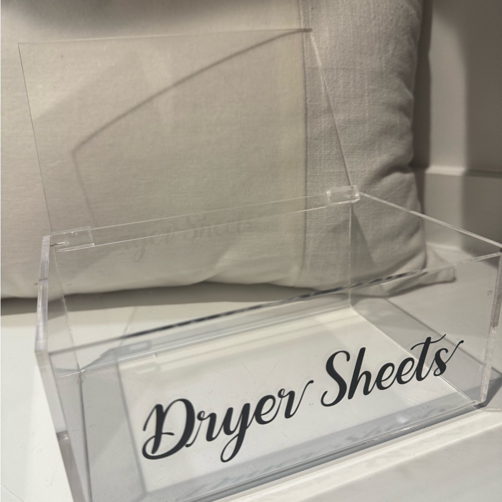 Clear Acrylic Dryer Sheets Container with Script Label